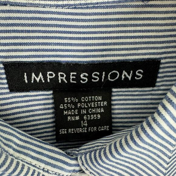 Impressions Blue White Pinstriped Long Sleeve Collared Lightweight Button Up 14 - Picture 5 of 6